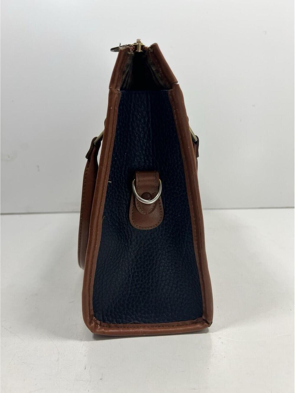 Vintage 90s Guess Blue & Tan Trim Pebble Leather Double Handle Bag Large - Picture 3 of 9